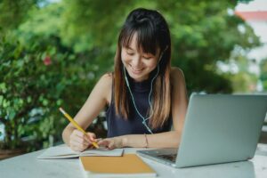 female senior high student studying