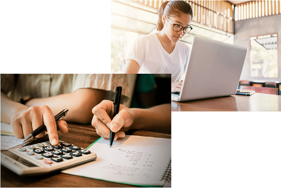 a student using a pen and calculator